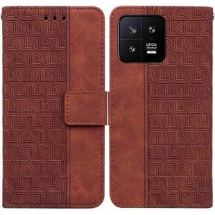 For Xiaomi 13 5G Geometric Embossed Leather Phone Case(Brown)