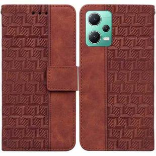 For Xiaomi Redmi Note 12 5G Geometric Embossed Leather Phone Case(Brown)