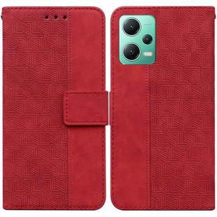 For Xiaomi Redmi Note 12 5G Geometric Embossed Leather Phone Case(Red)