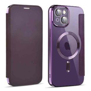 For iPhone 14 MagSafe Magnetic RFID Anti-theft Leather Phone Case(Dark Purple)