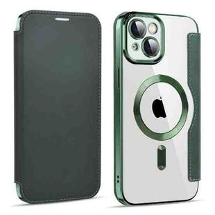 For iPhone 14 Plus MagSafe Magnetic RFID Anti-theft Leather Phone Case(Dark Green)