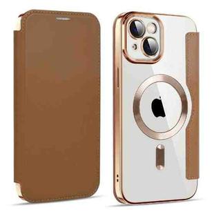 For iPhone 14 Plus MagSafe Magnetic RFID Anti-theft Leather Phone Case(Brown)