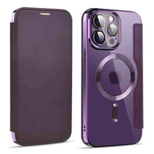 For iPhone 13 Pro Max MagSafe Magnetic RFID Anti-theft Leather Phone Case(Dark Purple)