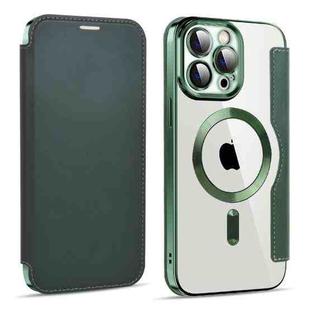 For iPhone 13 Pro Max MagSafe Magnetic RFID Anti-theft Leather Phone Case(Dark Green)