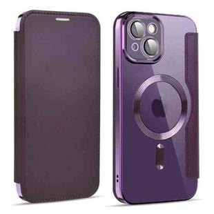 For iPhone 13 MagSafe Magnetic RFID Anti-theft Leather Phone Case(Dark Purple)