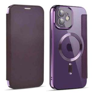 For iPhone 12 MagSafe Magnetic RFID Anti-theft Leather Phone Case(Dark Purple)