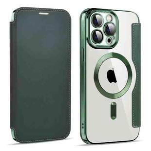 For iPhone 11 Pro Max MagSafe Magnetic RFID Anti-theft Leather Phone Case(Dark Green)