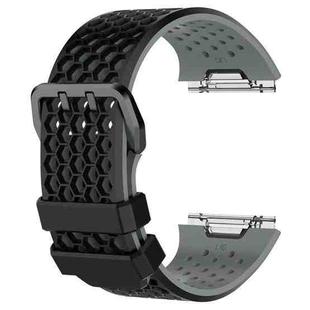 For Fitbit Ionic Two-tone Silicone  Watch Band with Buckle, Size:S(Black + Grey)