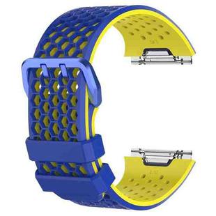 For Fitbit Ionic Two-tone Silicone  Watch Band with Buckle, Size:L(Dark Blue + Yellow)