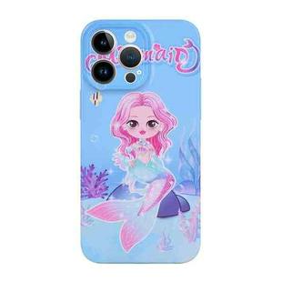 For iPhone 14 Pro Stereo Vision Pattern PC Phone Case(Blue Mermaid)