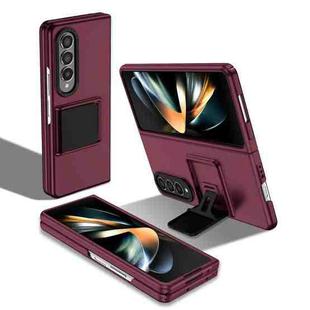 For Samsung Galaxy Z Fold4 5G Three-dimensional Folding Holder PC Phone Case(Wine Red)