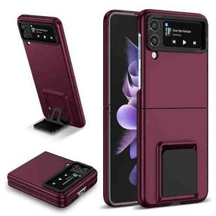 For Samsung Galaxy Z Flip3 5G Three-dimensional Folding Holder PC Phone Case(Wine Red)