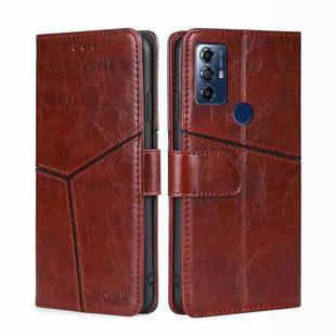 For Motorola Moto G Play 2023 Geometric Stitching Horizontal Flip Leather Phone Case(Dark Brown)