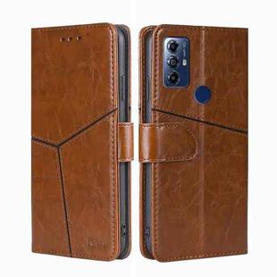 For Motorola Moto G Play 2023 Geometric Stitching Horizontal Flip Leather Phone Case(Light Brown)