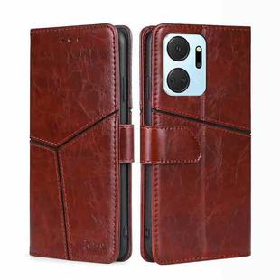 For Honor X7A Geometric Stitching Horizontal Flip Leather Phone Case(Dark Brown)