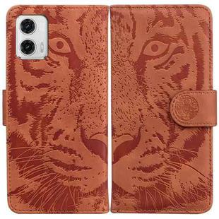 For Motorola Moto G73 Tiger Embossing Pattern Leather Phone Case(Brown)