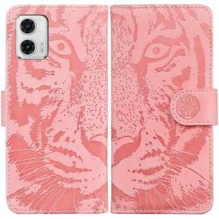 For Motorola Moto G73 Tiger Embossing Pattern Leather Phone Case(Pink)