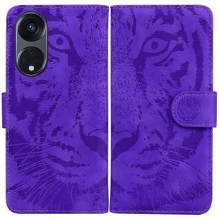 For OPPO Reno8 T 5G / A1 Pro 5G Tiger Embossing Pattern Leather Phone Case(Purple)
