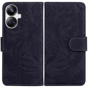 For Realme 10 Pro+ Tiger Embossing Pattern Leather Phone Case(Black)