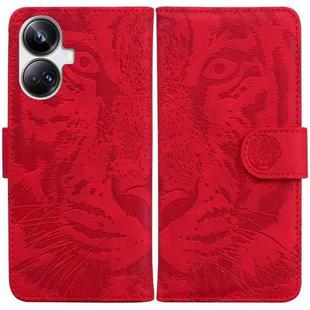 For Realme 10 Pro+ Tiger Embossing Pattern Leather Phone Case(Red)