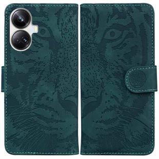 For Realme 10 Pro+ Tiger Embossing Pattern Leather Phone Case(Green)