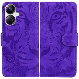 For Realme 10 Pro+ Tiger Embossing Pattern Leather Phone Case(Purple)