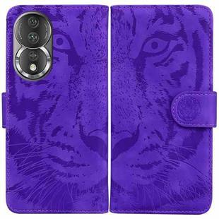 For Honor 80 Tiger Embossing Pattern Leather Phone Case(Purple)