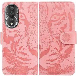 For Honor 80 Tiger Embossing Pattern Leather Phone Case(Pink)