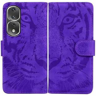 For Honor 80 Pro Tiger Embossing Pattern Leather Phone Case(Purple)