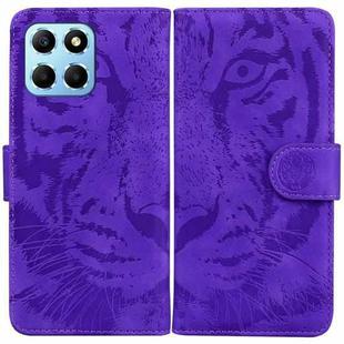 For Honor X8 5G Tiger Embossing Pattern Leather Phone Case(Purple)