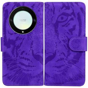 For Honor X9a Tiger Embossing Pattern Leather Phone Case(Purple)