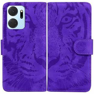 For Honor X7a Tiger Embossing Pattern Leather Phone Case(Purple)