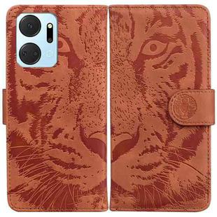 For Honor X7a Tiger Embossing Pattern Leather Phone Case(Brown)