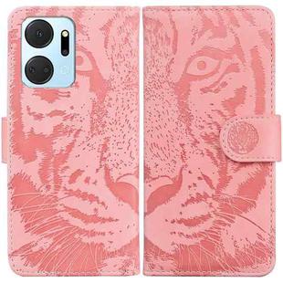 For Honor X7a Tiger Embossing Pattern Leather Phone Case(Pink)