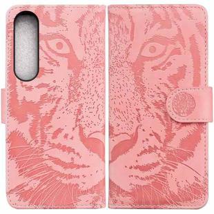 For Sony Xperia 1 IV 2023 Tiger Embossing Pattern Leather Phone Case(Pink)
