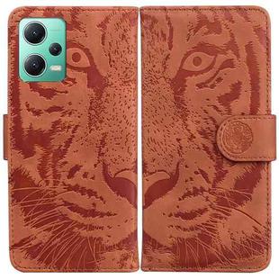 For Xiaomi Redmi Note 12 5G Tiger Embossing Pattern Leather Phone Case(Brown)