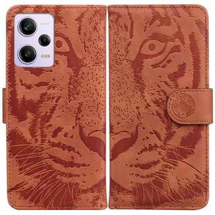 For Xiaomi Redmi Note 12 Pro 5G Tiger Embossing Pattern Leather Phone Case(Brown)