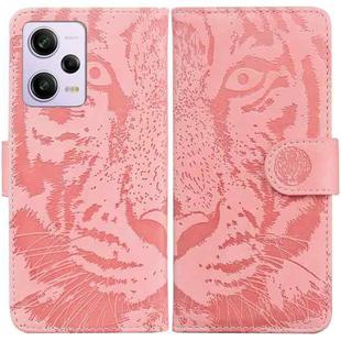 For Xiaomi Redmi Note 12 Pro 5G Tiger Embossing Pattern Leather Phone Case(Pink)