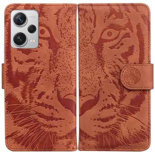 For Xiaomi Redmi Note 12 Pro+ Tiger Embossing Pattern Leather Phone Case(Brown)