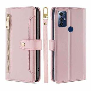 For Motorola Moto G Play 2023 Sheep Texture Cross-body Zipper Wallet Leather Phone Case(Pink)