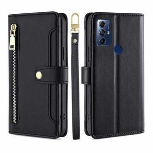 For Motorola Moto G Play 2023 Sheep Texture Cross-body Zipper Wallet Leather Phone Case(Black)