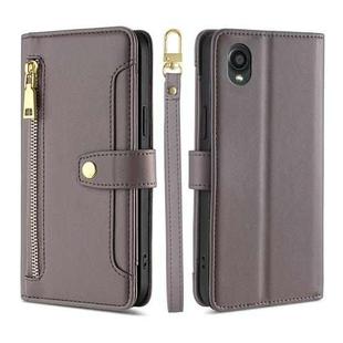 For Kyocera Digno BX2-Digno SX2-A101KC Sheep Texture Cross-body Zipper Wallet Leather Phone Case(Grey)