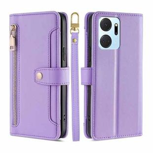 For Honor X7A Sheep Texture Cross-body Zipper Wallet Leather Phone Case(Purple)