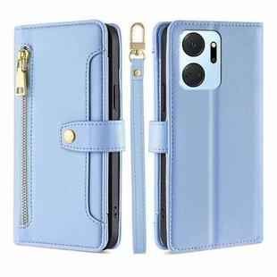 For Honor X7A Sheep Texture Cross-body Zipper Wallet Leather Phone Case(Blue)