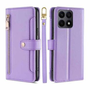 For Honor X8A Sheep Texture Cross-body Zipper Wallet Leather Phone Case(Purple)