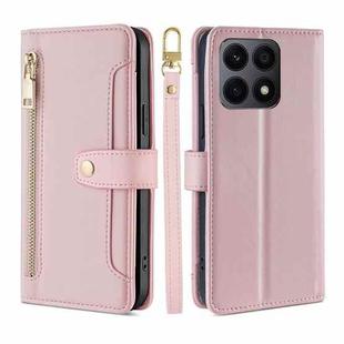 For Honor X8A Sheep Texture Cross-body Zipper Wallet Leather Phone Case(Pink)