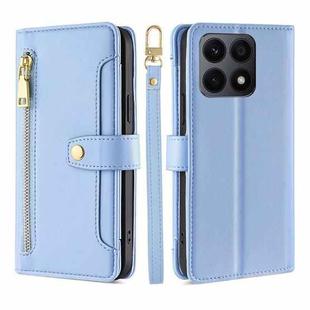For Honor X8A Sheep Texture Cross-body Zipper Wallet Leather Phone Case(Blue)