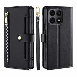 For Honor X8A Sheep Texture Cross-body Zipper Wallet Leather Phone Case(Black)