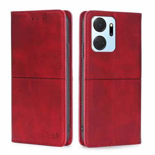 For Honor X7A Cow Texture Magnetic Horizontal Flip Leather Phone Case(Red)