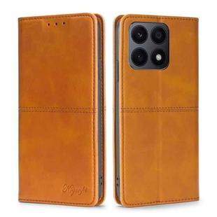 For Honor X8A Cow Texture Magnetic Horizontal Flip Leather Phone Case(Light Brown)